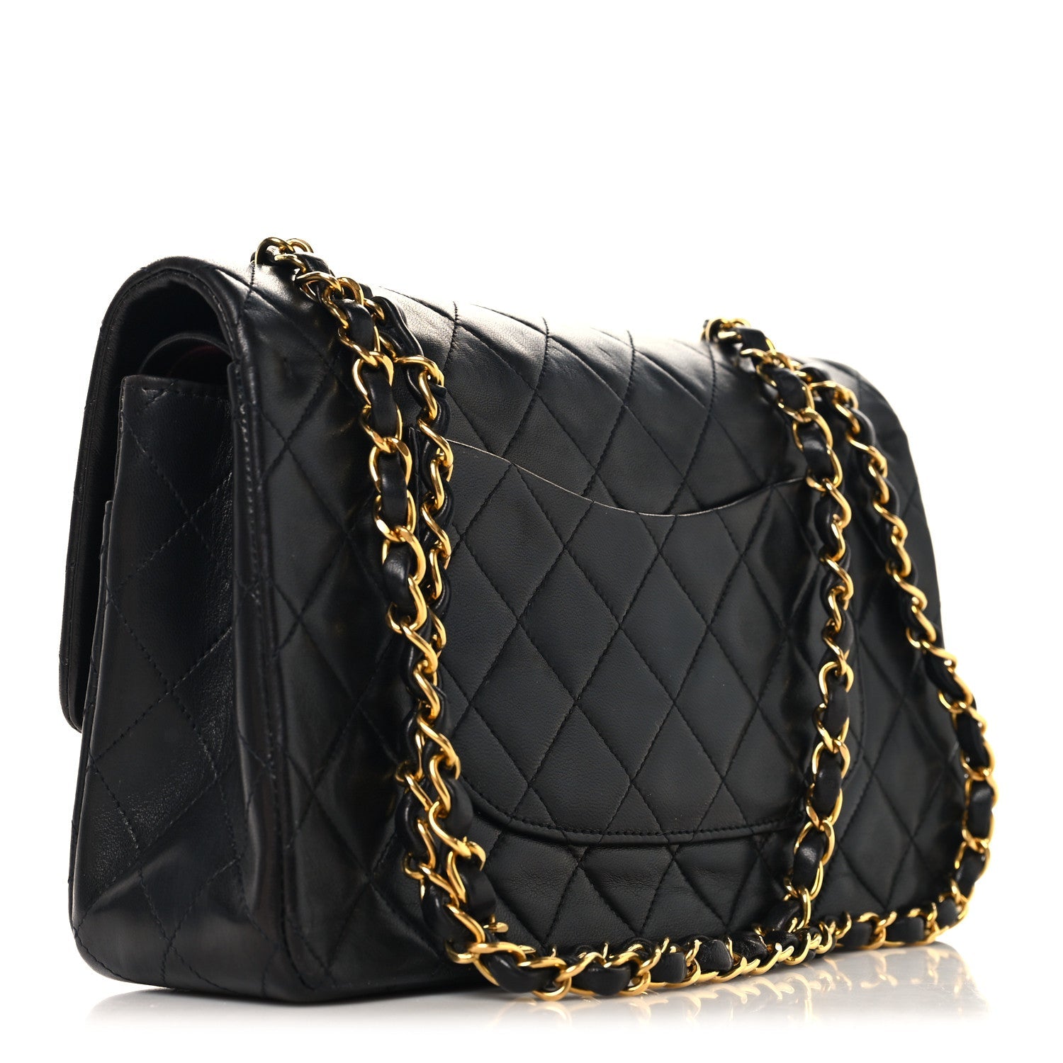 Lambskin Quilted Medium Double Flap Black