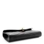 Lambskin Chevron Quilted Top Handle Envelope Clutch Black