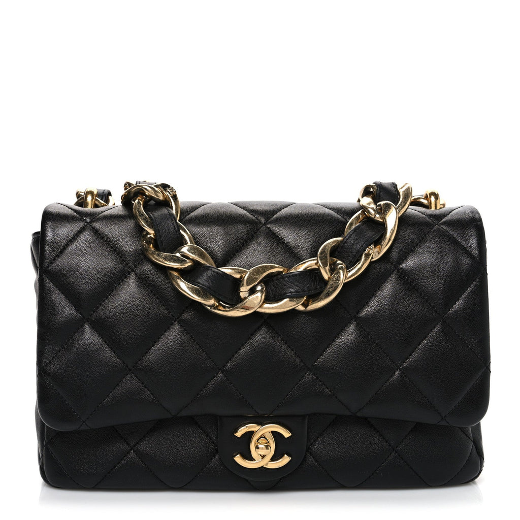 Lambskin Quilted Large CC Funky Town Flap Black