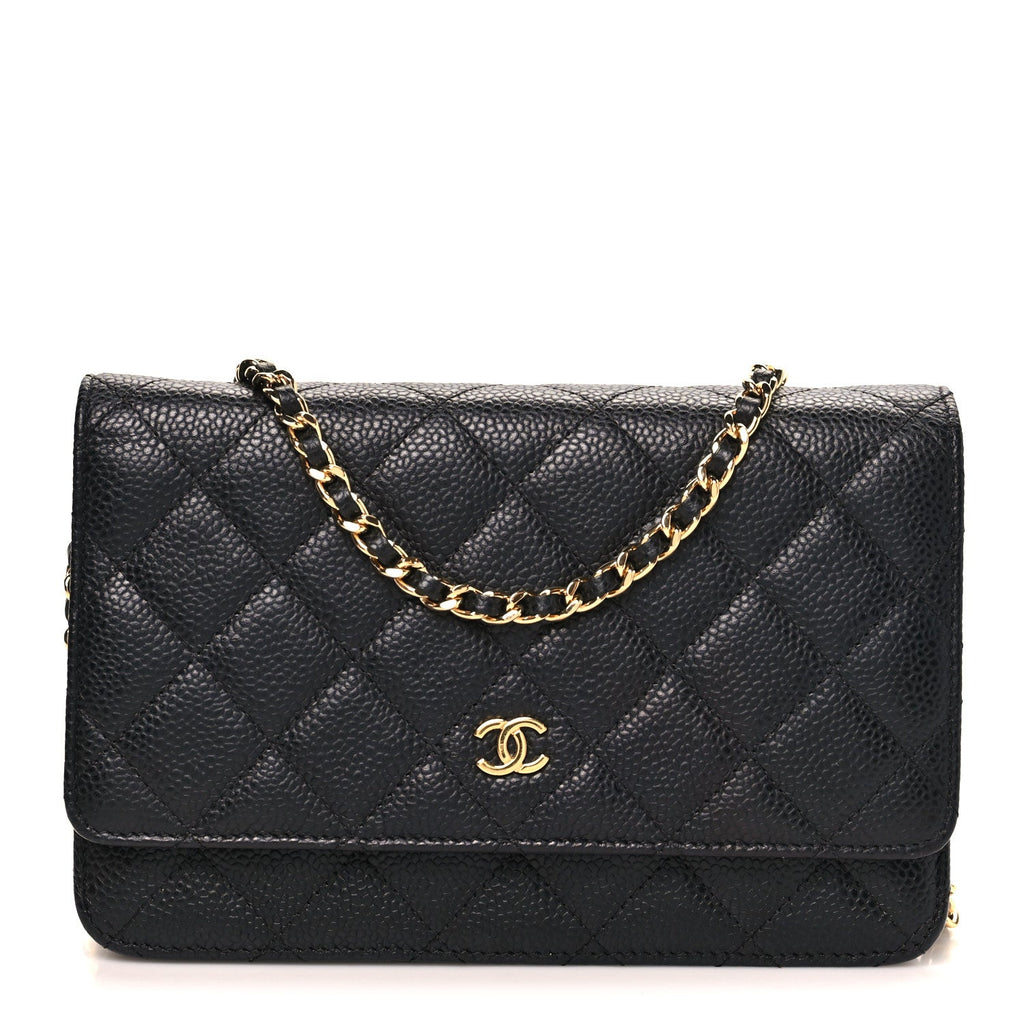 Caviar Quilted Wallet on Chain WOC Black