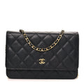 Caviar Quilted Wallet on Chain WOC Black