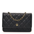 Caviar Quilted Wallet on Chain WOC Black
