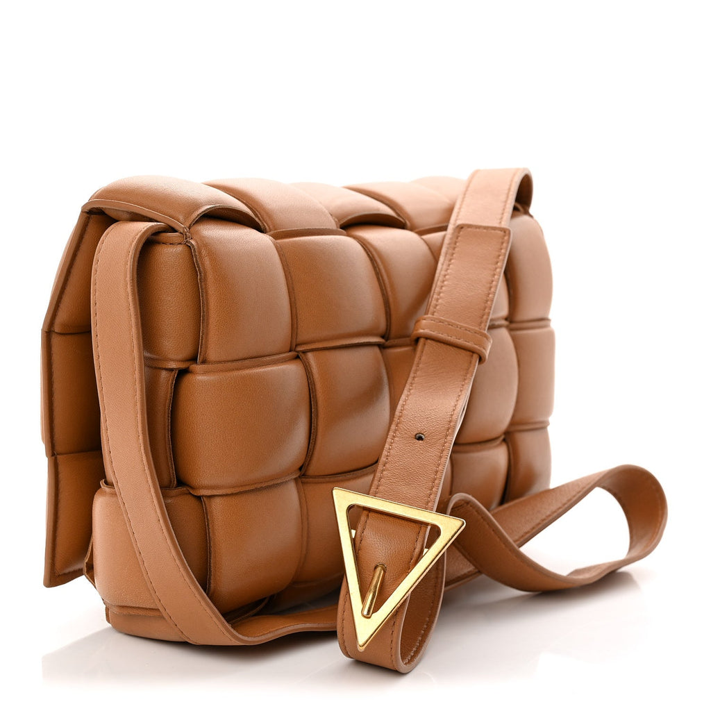 Nappa Maxi Intreccio Padded Cassette Crossbody Bag Caramel