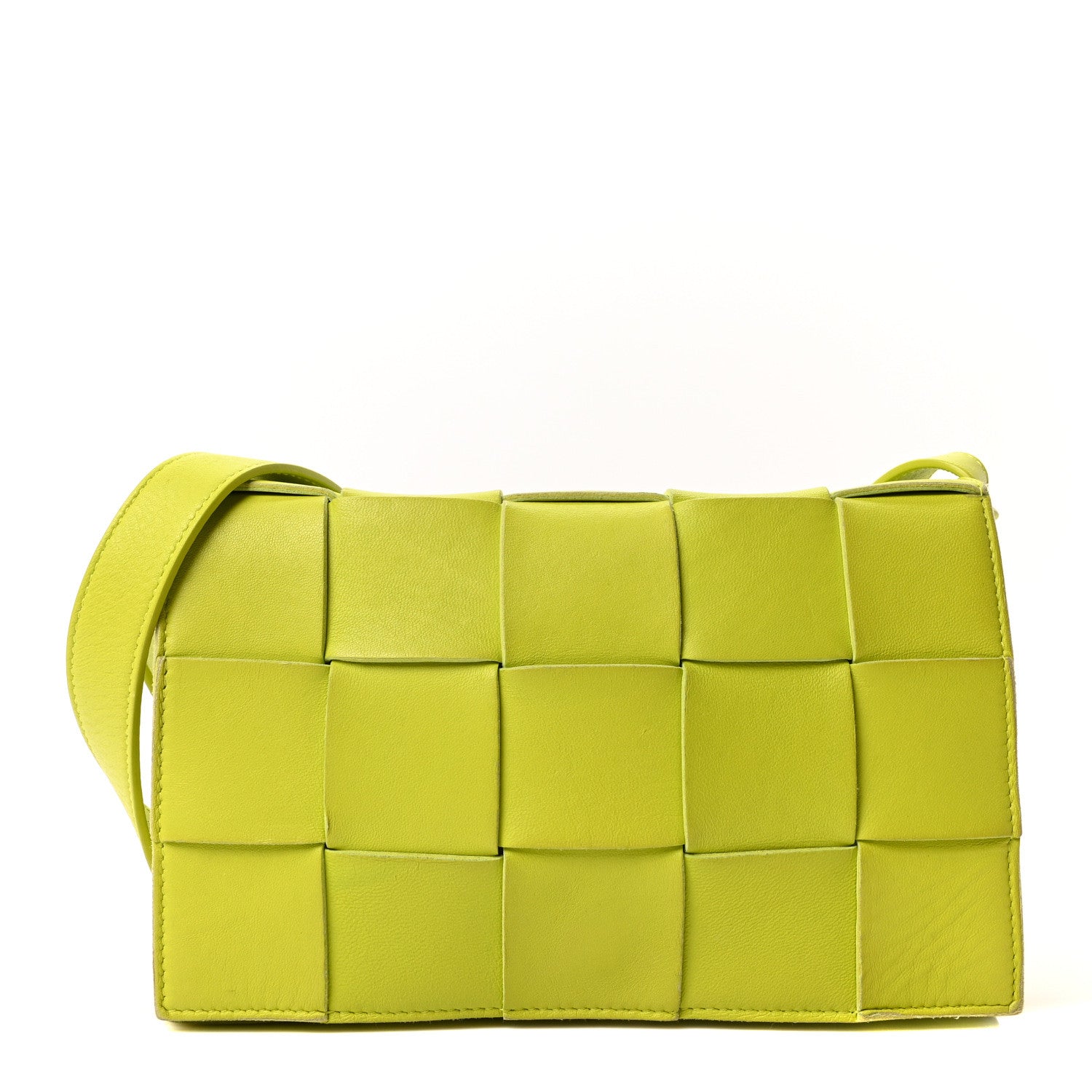Lambskin Maxi Intrecciato Cassette Crossbody Bag Acid Kiwi