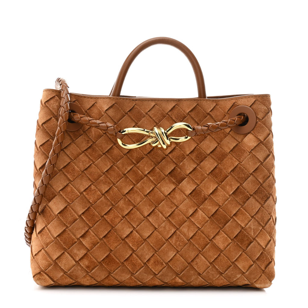 Suede Intrecciato Small Andiamo Shoulder Bag Amber