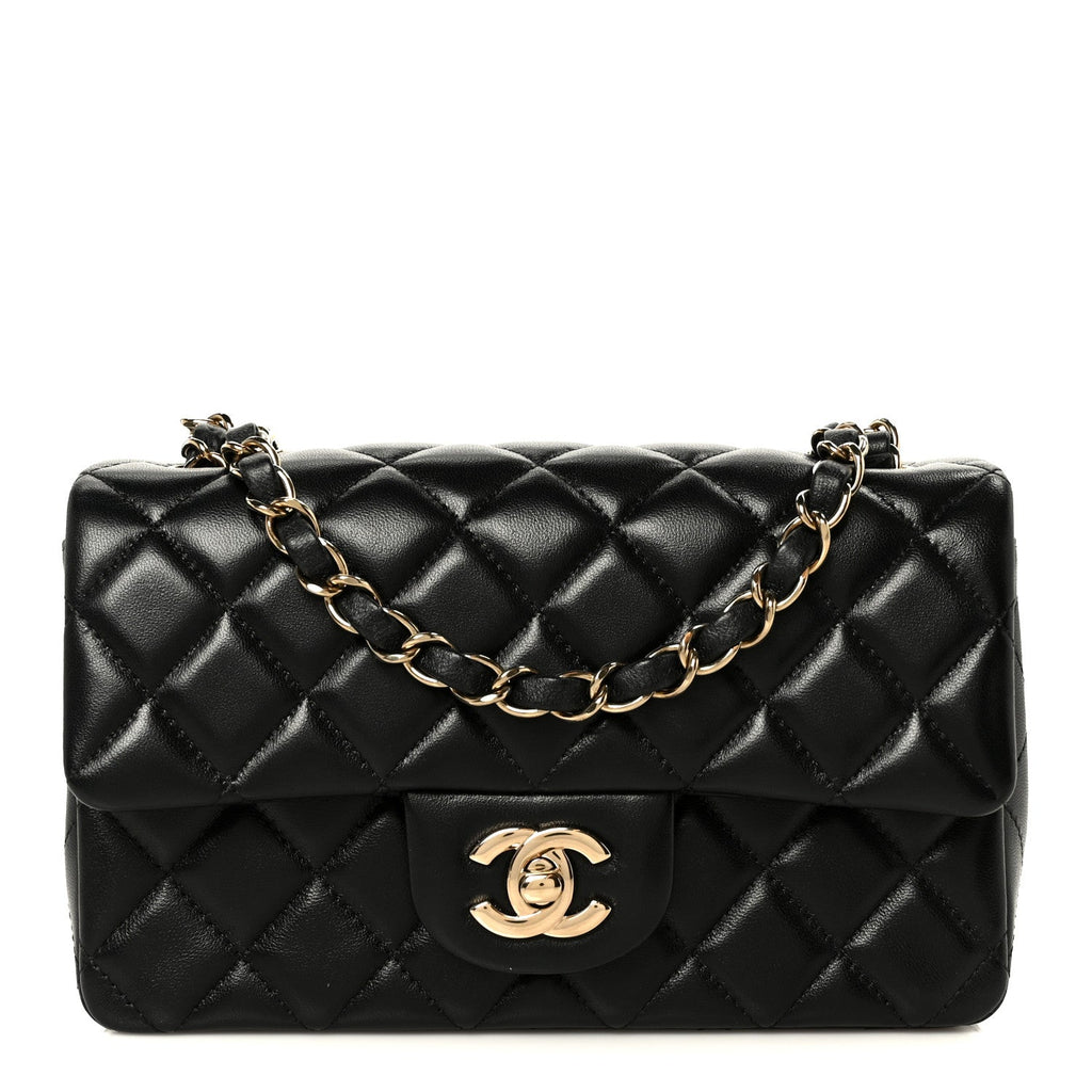 Lambskin Quilted Mini Rectangular Flap Black
