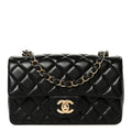 Lambskin Quilted Mini Rectangular Flap Black