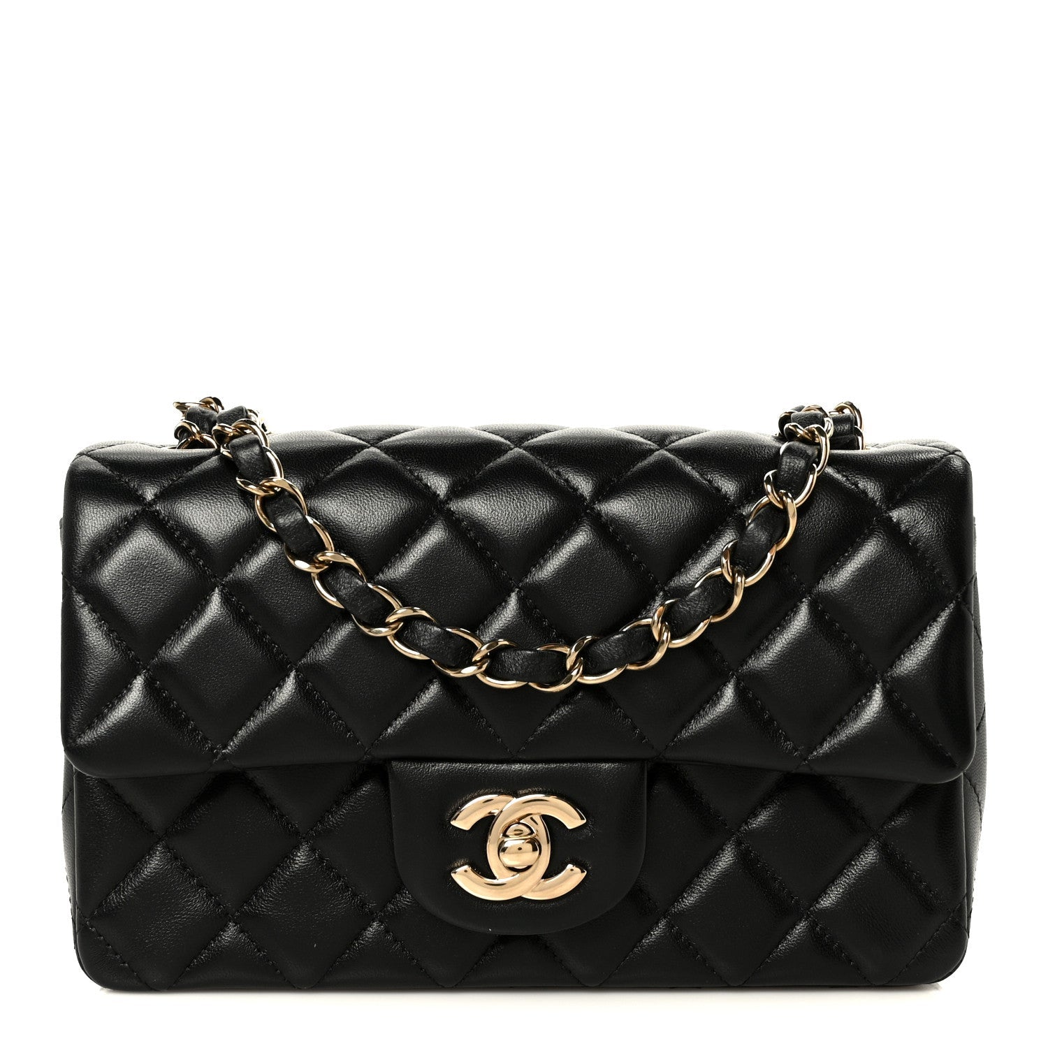 Lambskin Quilted Mini Rectangular Flap Black