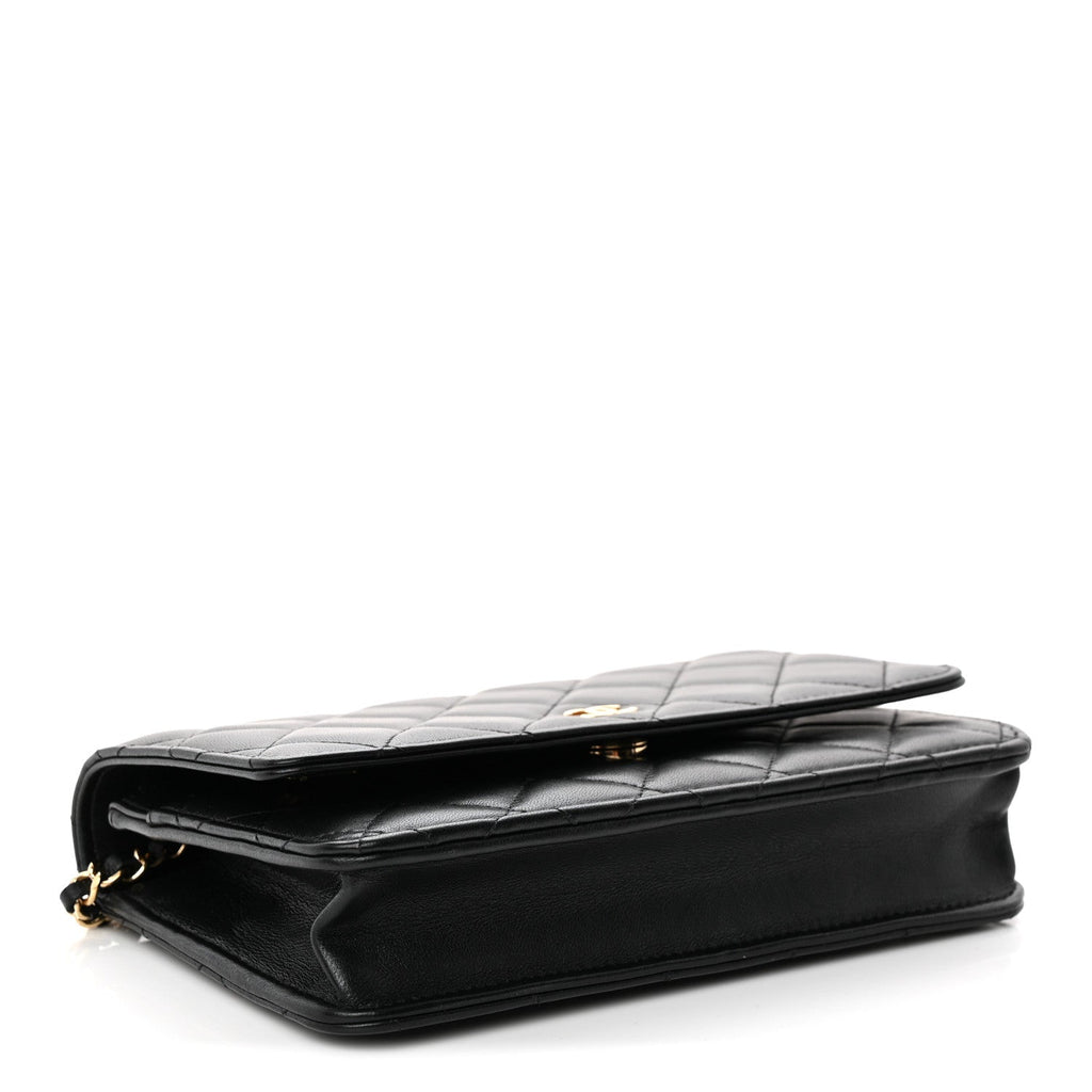 Lambskin Quilted Wallet On Chain WOC Black