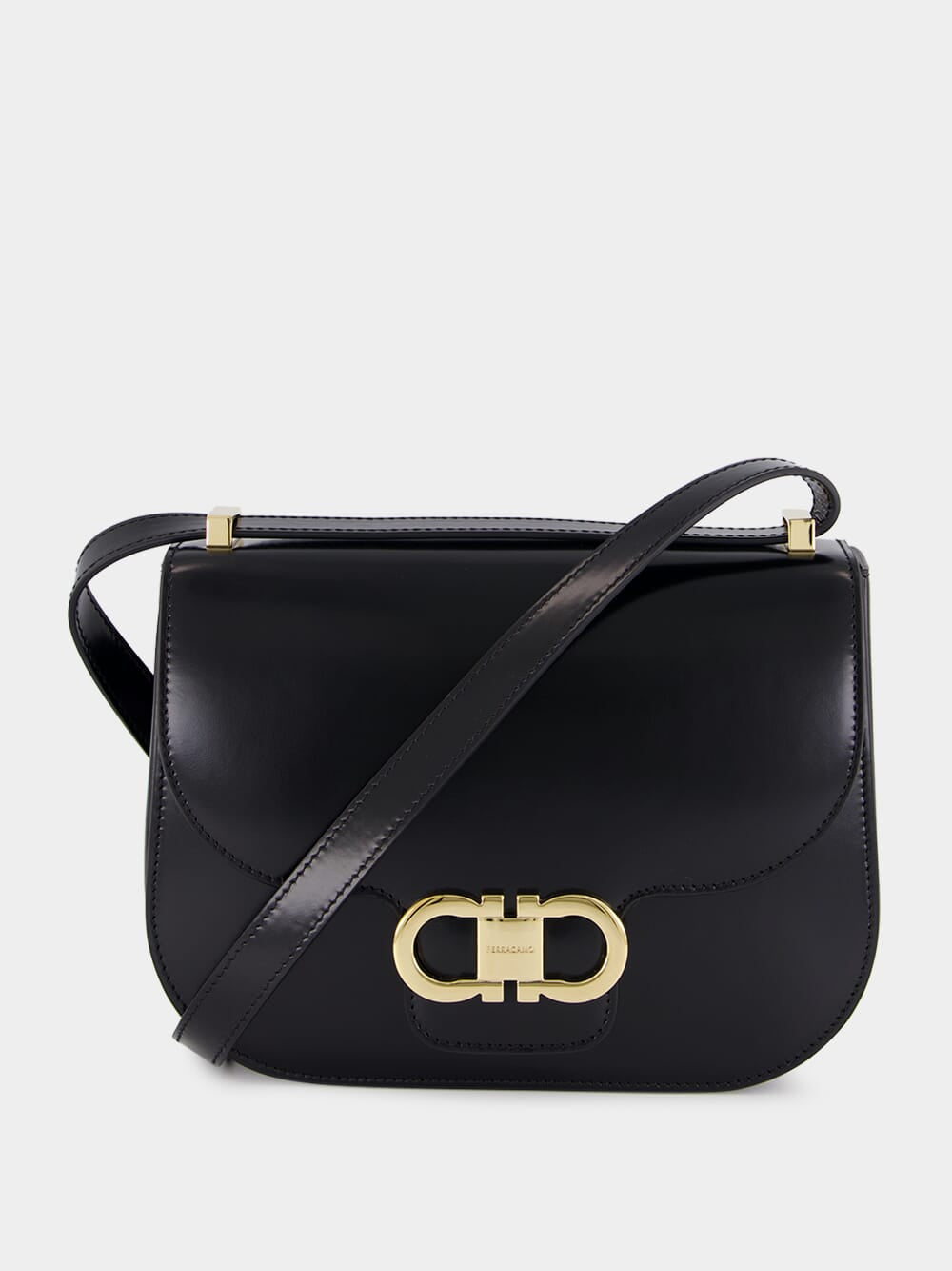Black Double Gancini North-South Crossbody Bag