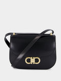Black Double Gancini North-South Crossbody Bag