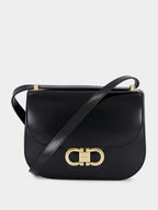 Black Double Gancini North-South Crossbody Bag