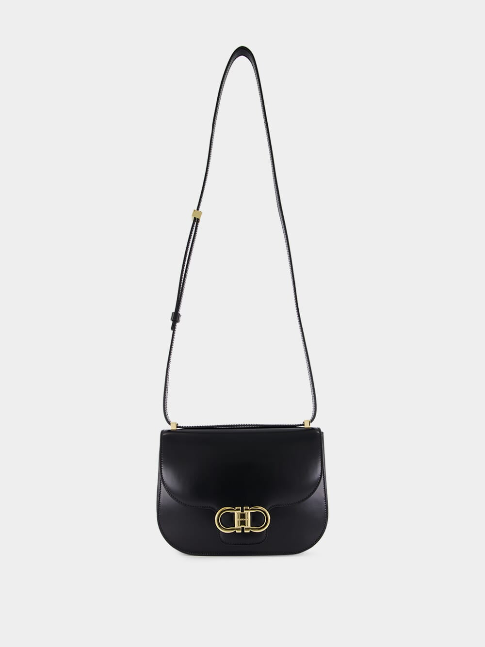 Black Double Gancini North-South Crossbody Bag