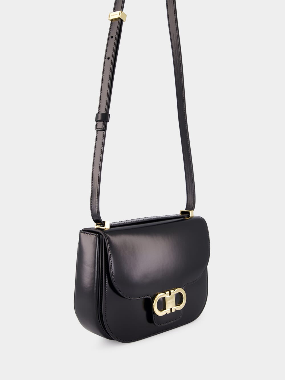 Black Double Gancini North-South Crossbody Bag