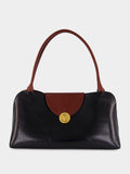 Brown and Black Leather East/West Shoulder Bag