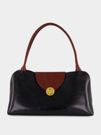 Brown and Black Leather East/West Shoulder Bag