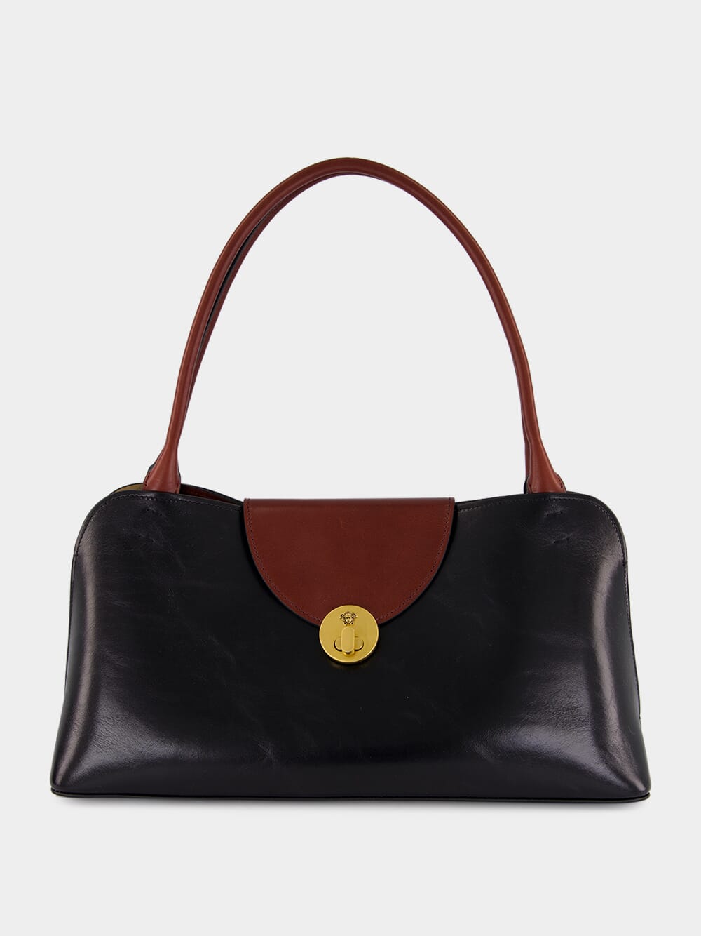 Brown and Black Leather East/West Shoulder Bag