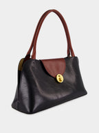 Brown and Black Leather East/West Shoulder Bag