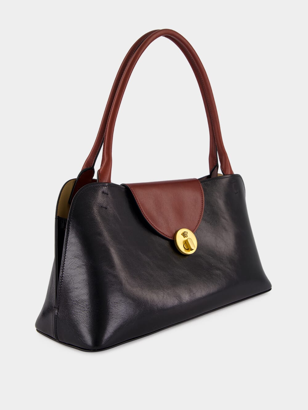 Brown and Black Leather East/West Shoulder Bag
