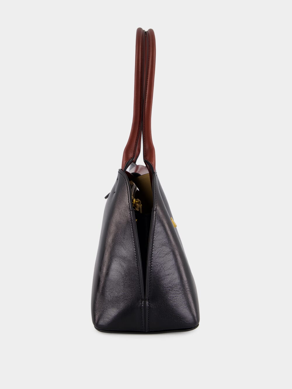 Brown and Black Leather East/West Shoulder Bag