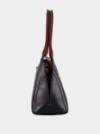 Brown and Black Leather East/West Shoulder Bag