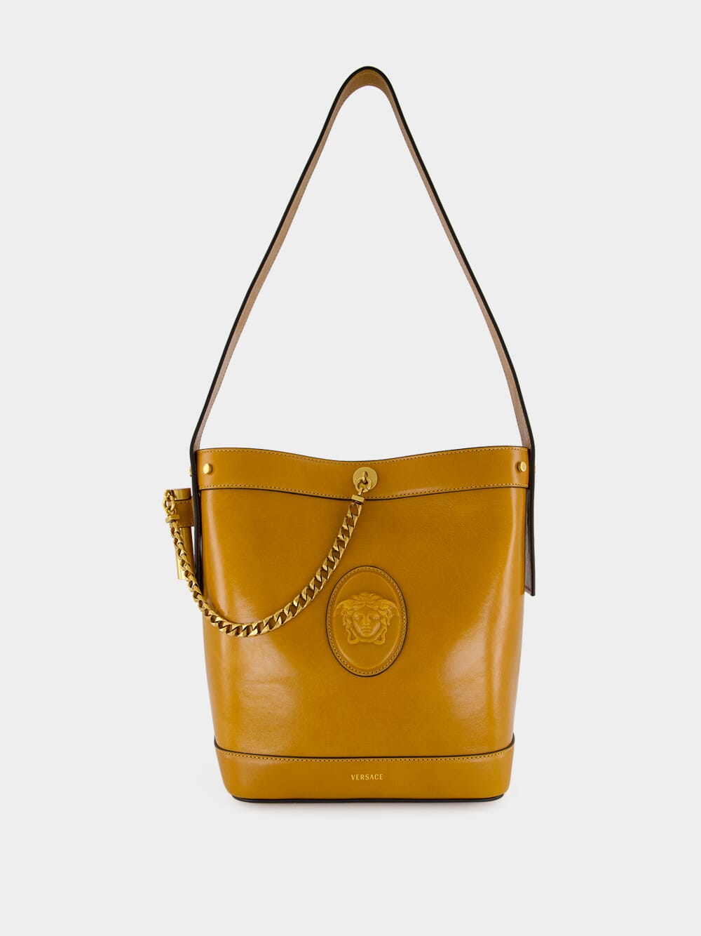Brown Pivot Small Leather Bucket Bag