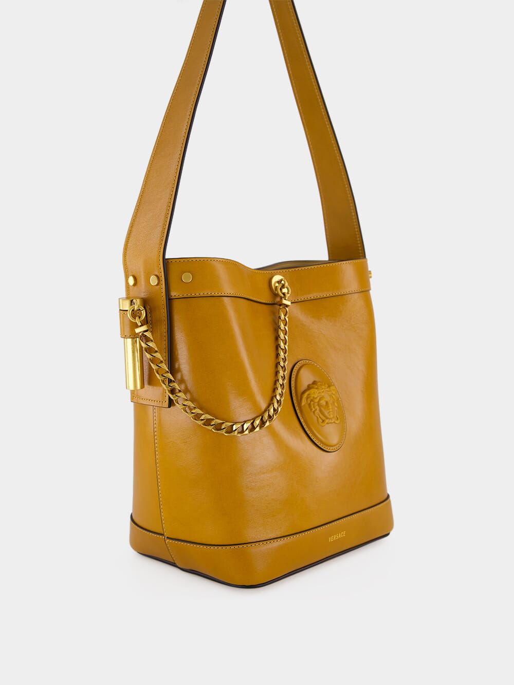 Brown Pivot Small Leather Bucket Bag
