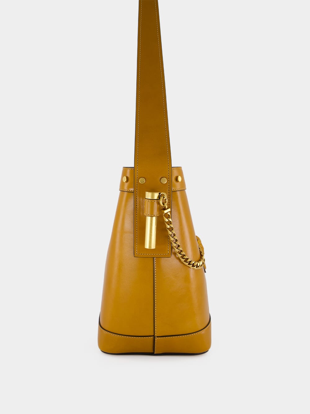 Brown Pivot Small Leather Bucket Bag