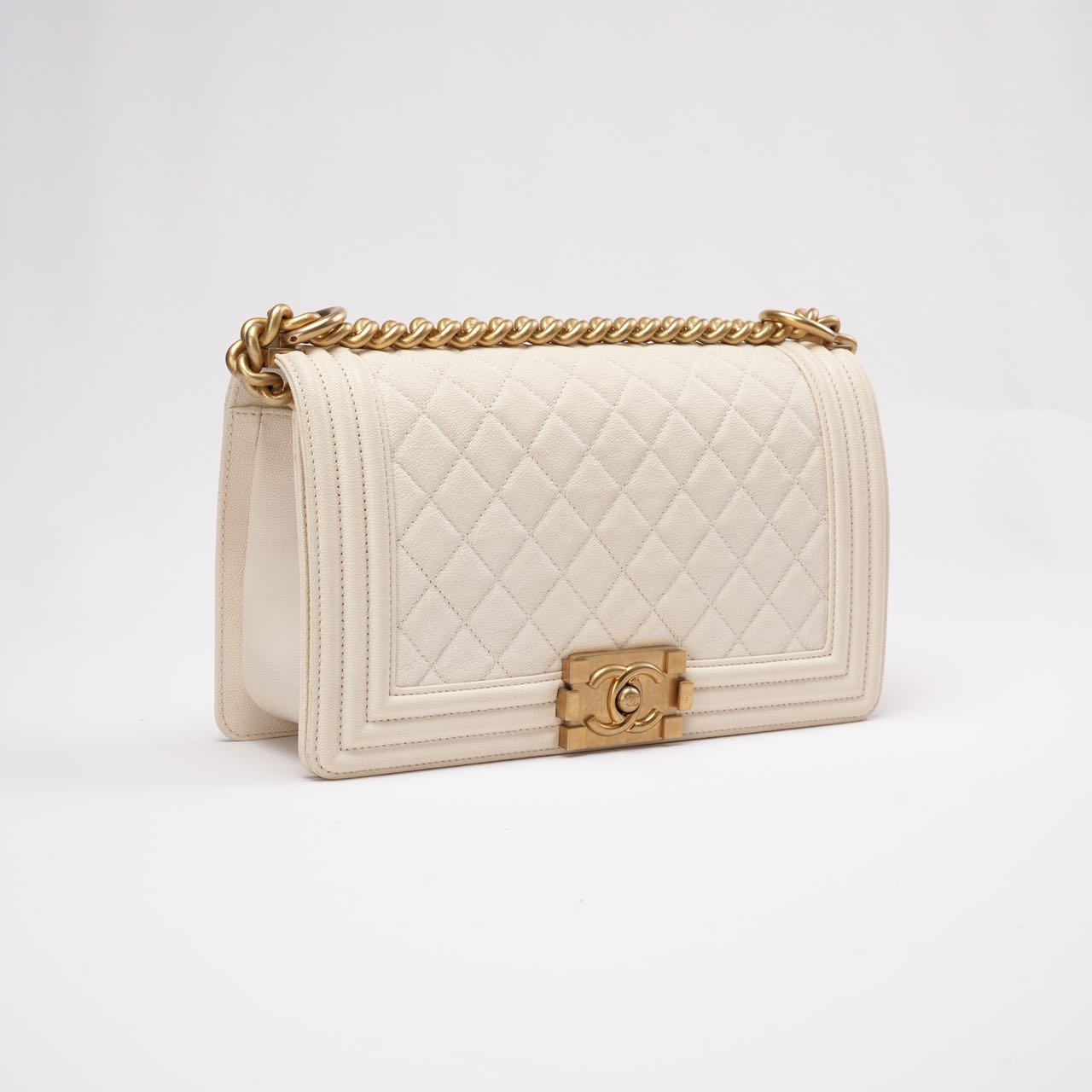 Chanel Medium Le Boy Bag Caviar White 2019