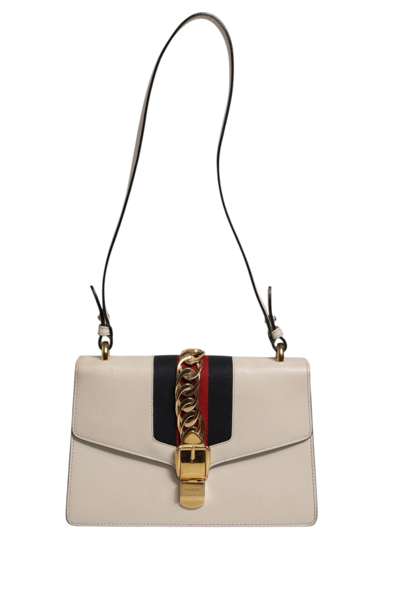 Gucci White Calfskin Leather Sylvie Crossbody Women's Bag (Pre-Loved)