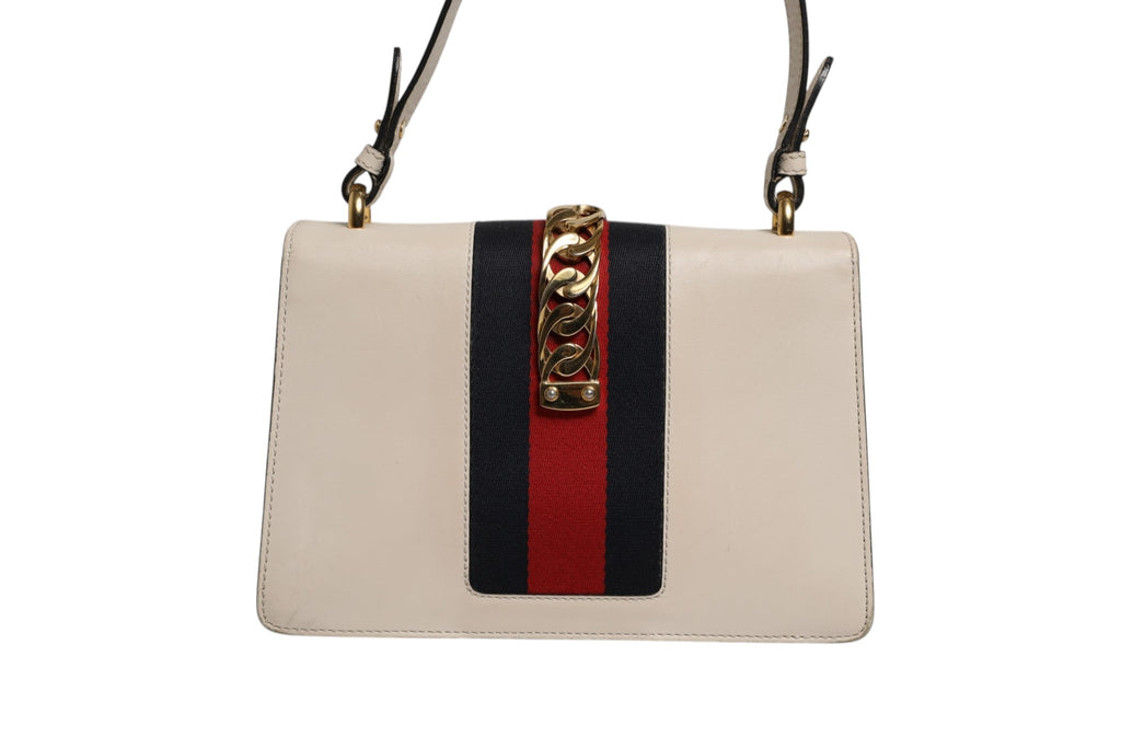 Gucci White Calfskin Leather Sylvie Crossbody Women's Bag (Pre-Loved)