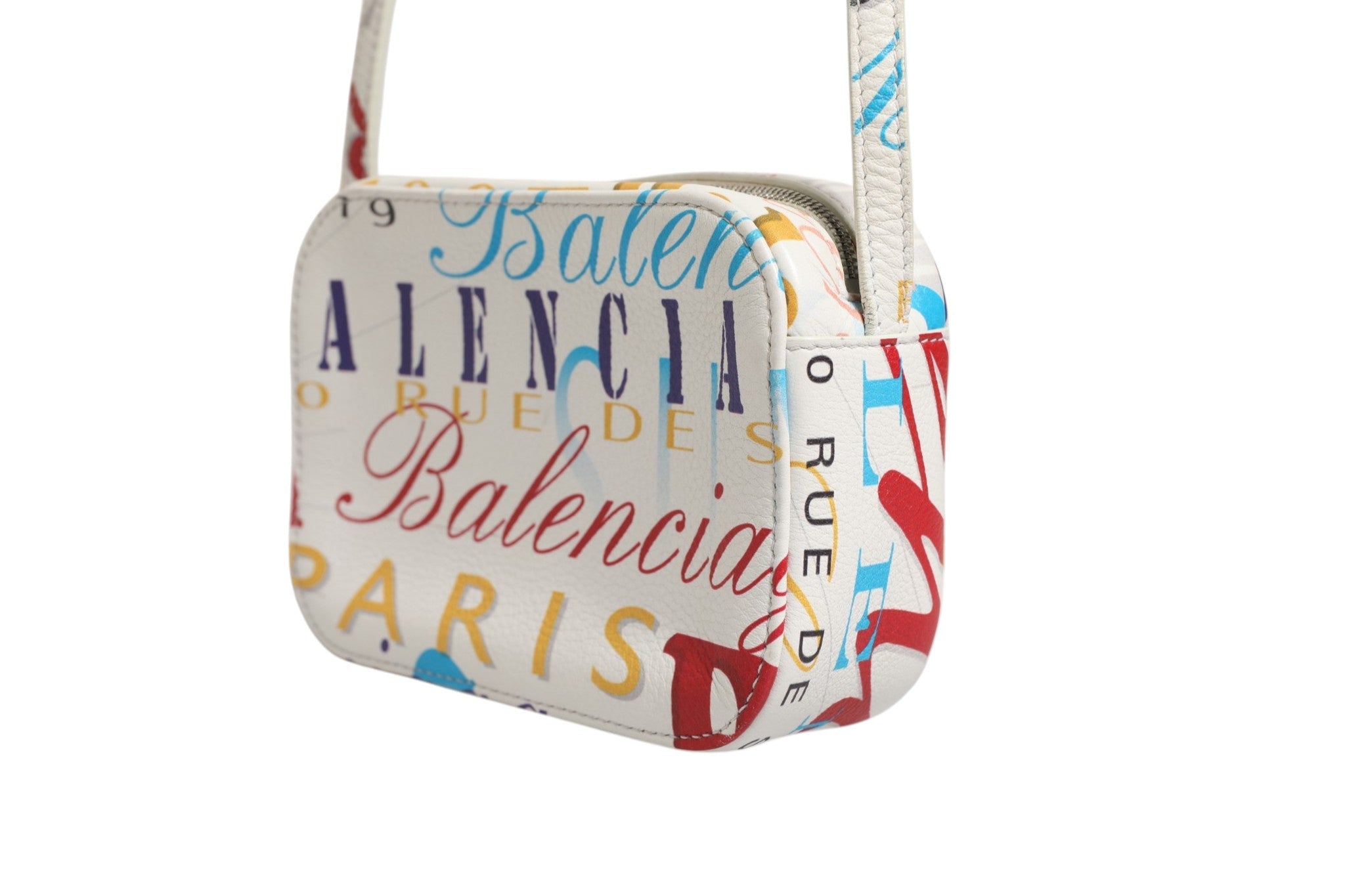 Balenciaga White Graffiti Print Leather Mini City Women's Handbag (Pre-Loved)