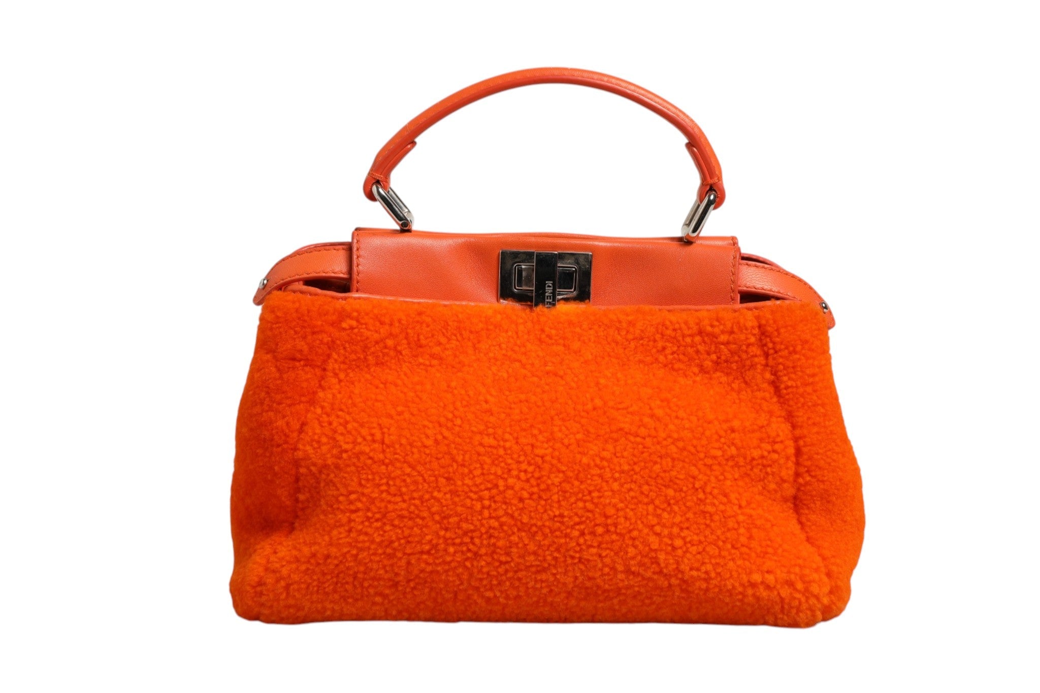 Fendi Orange Leather and Shearling Mini Peekaboo Top Handle Women's Bag (Pre-Loved)
