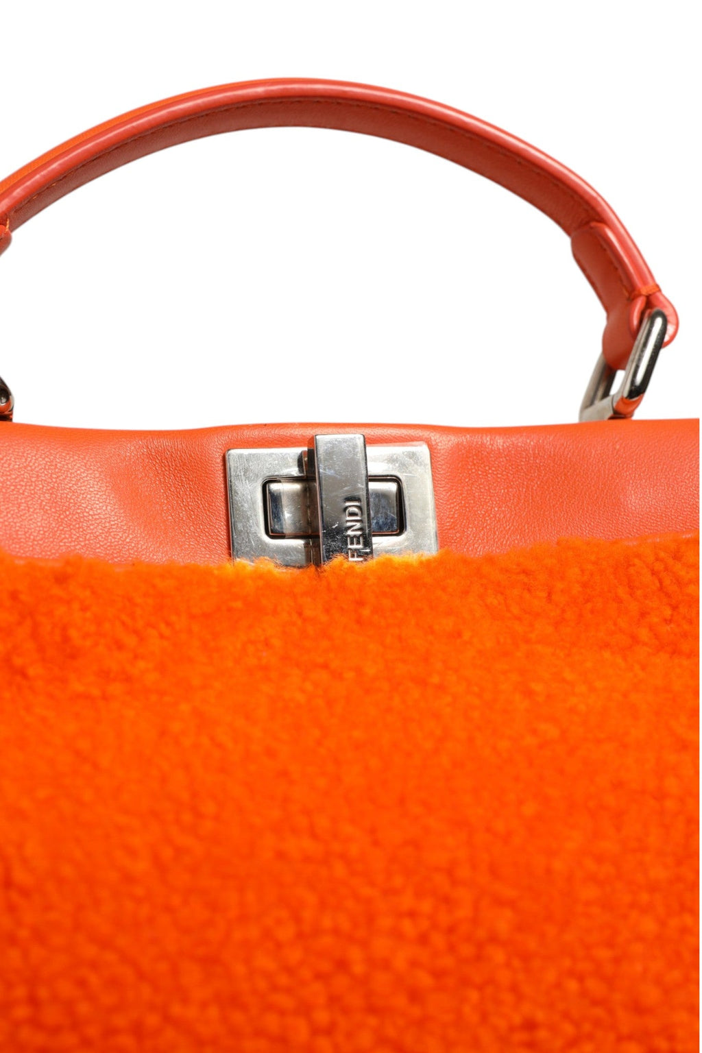 Fendi Orange Leather and Shearling Mini Peekaboo Top Handle Women's Bag (Pre-Loved)