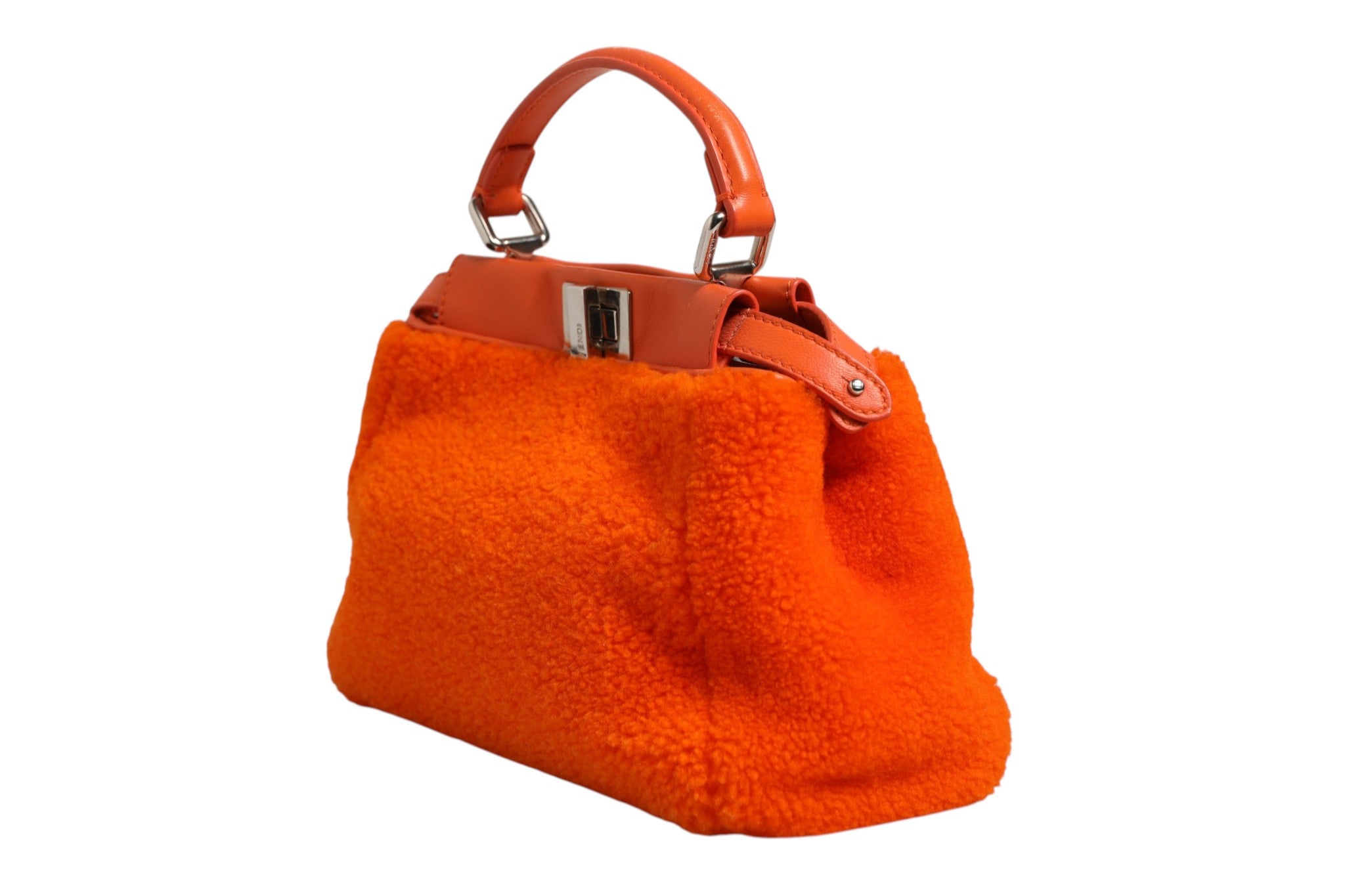 Fendi Orange Leather and Shearling Mini Peekaboo Top Handle Women's Bag (Pre-Loved)