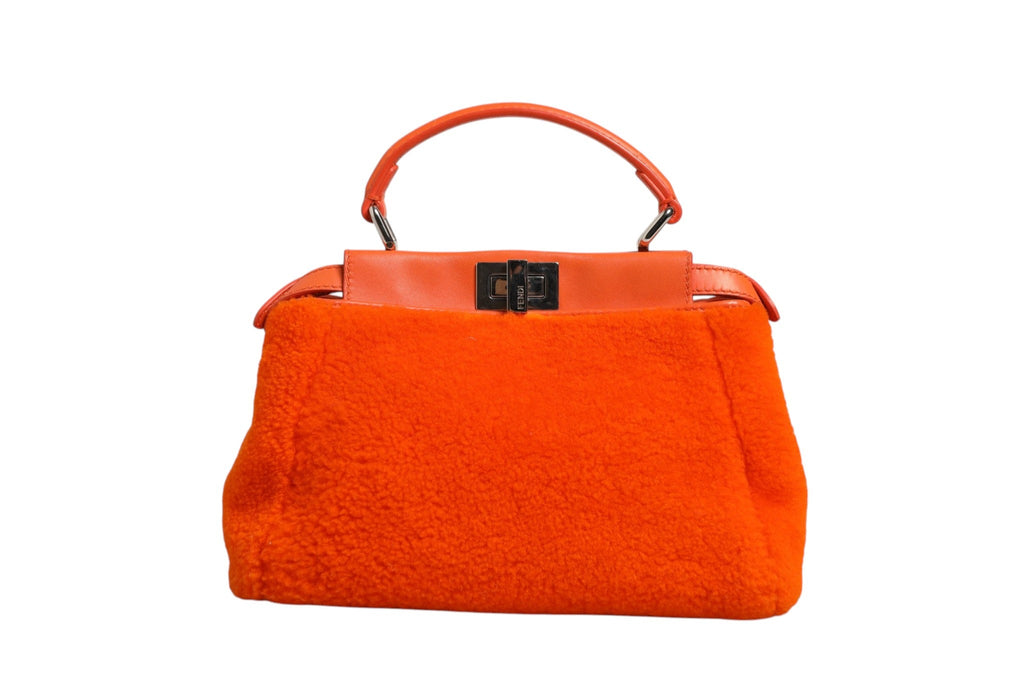 Fendi Orange Leather and Shearling Mini Peekaboo Top Handle Women's Bag (Pre-Loved)