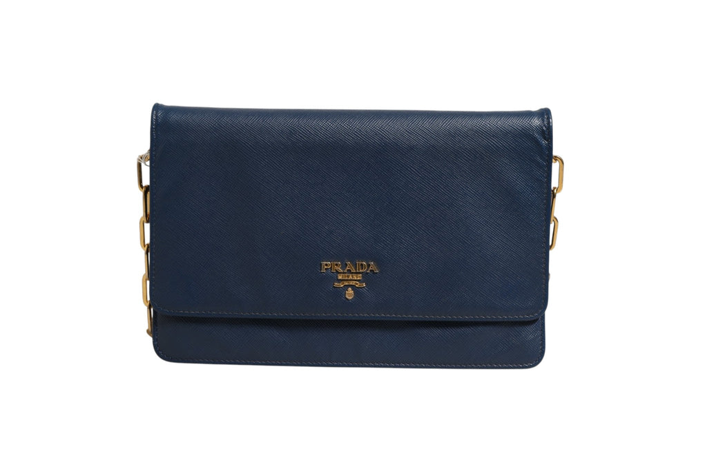 Prada Blue Saffiano Leather Wallet on Chain Clutch Women's Bag (Pre-Loved)