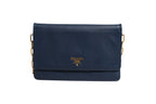 Prada Blue Saffiano Leather Wallet on Chain Clutch Women's Bag (Pre-Loved)