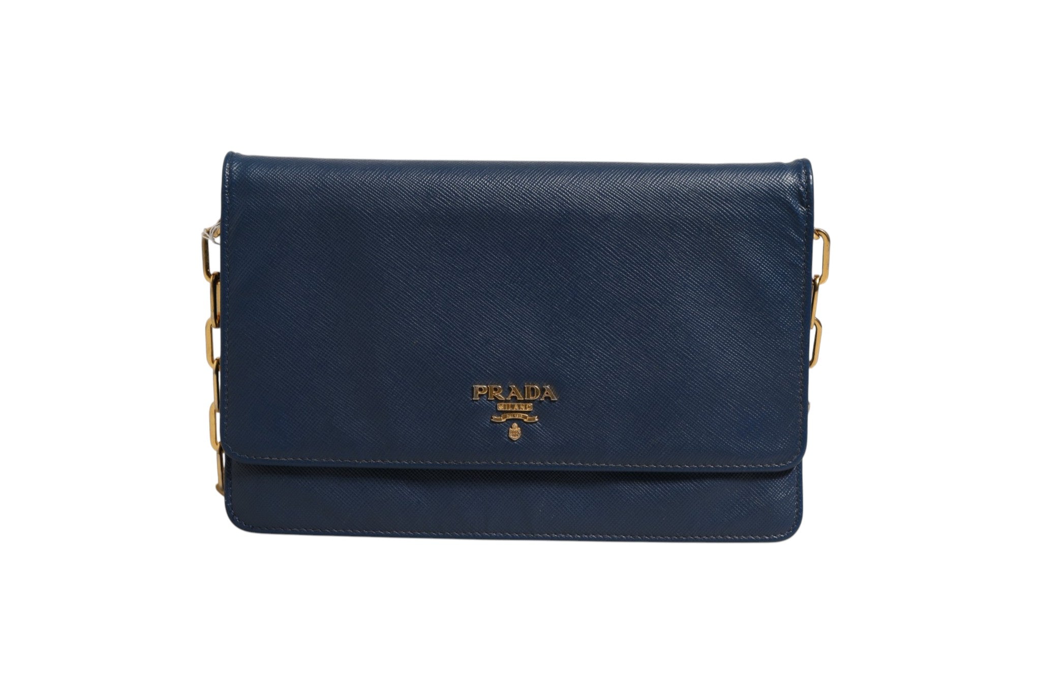 Prada Blue Saffiano Leather Wallet on Chain Clutch Women's Bag (Pre-Loved)