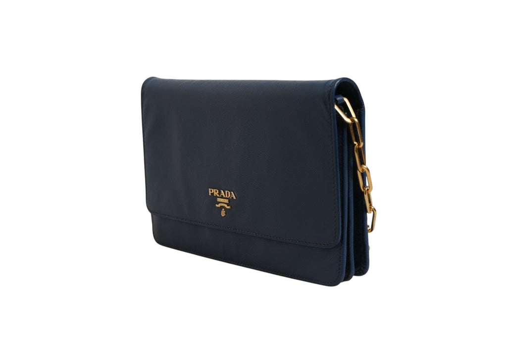 Prada Blue Saffiano Leather Wallet on Chain Clutch Women's Bag (Pre-Loved)