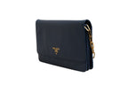Prada Blue Saffiano Leather Wallet on Chain Clutch Women's Bag (Pre-Loved)
