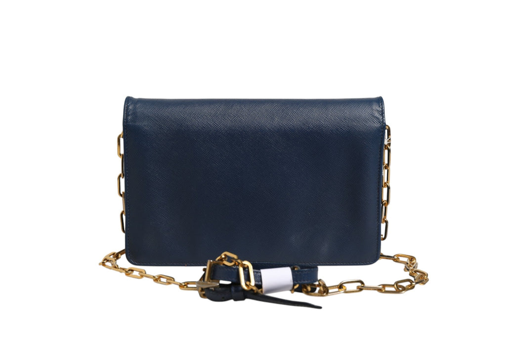 Prada Blue Saffiano Leather Wallet on Chain Clutch Women's Bag (Pre-Loved)