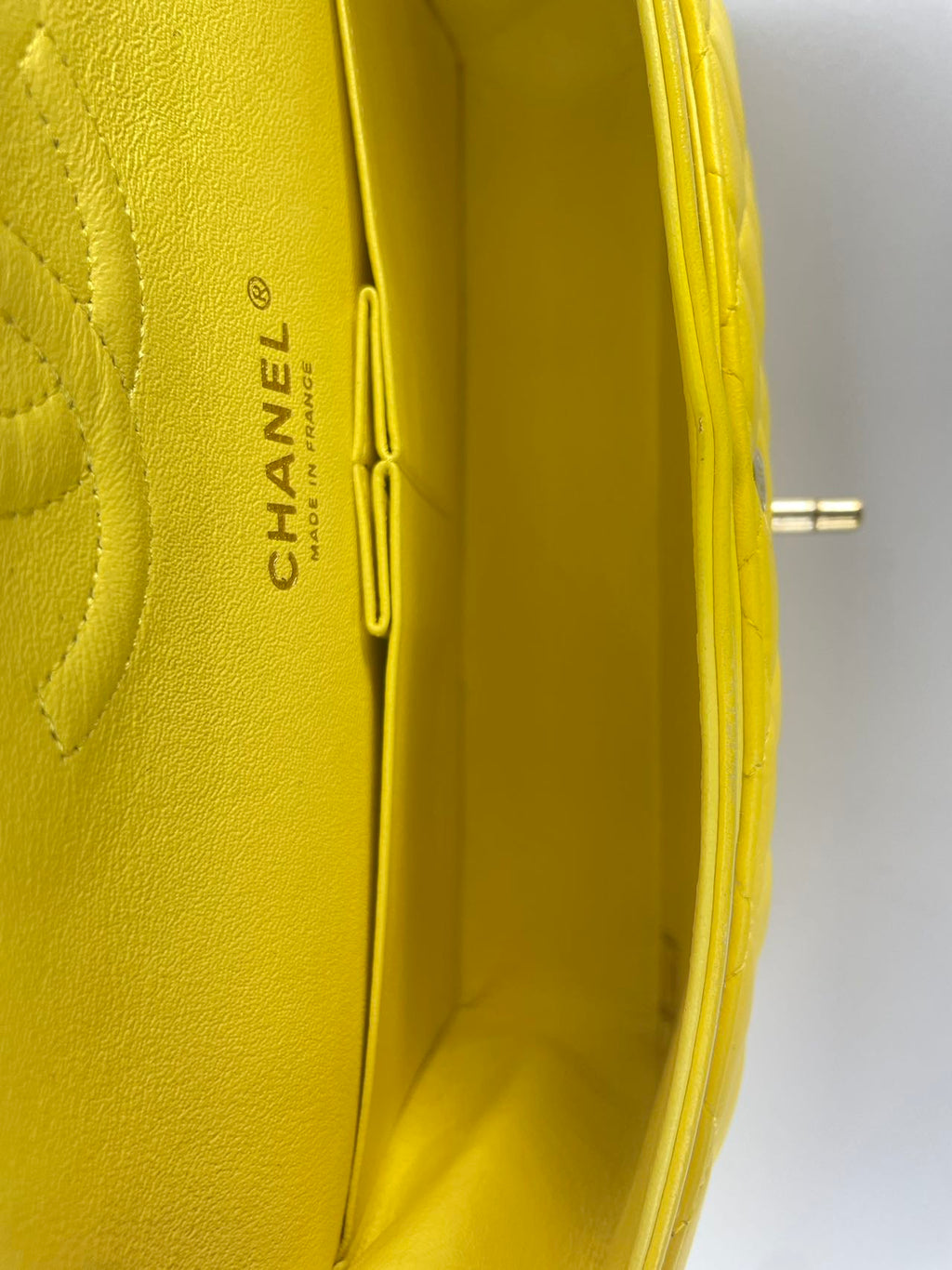 Chanel Yellow Classic Double Flap Bag Medium in Lambskin Leather with Silver Hardware