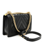 Calfskin Caviar Suede Chevron New Medium Boy Flap Black
