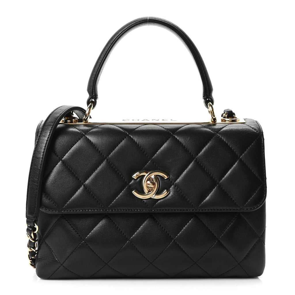 Lambskin Quilted Small Trendy CC Dual Handle Flap Bag Black