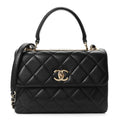 Lambskin Quilted Small Trendy CC Dual Handle Flap Bag Black