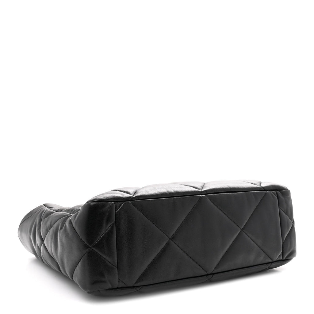 Lambskin Quilted Chanel 19 East West Shopping Bag Black