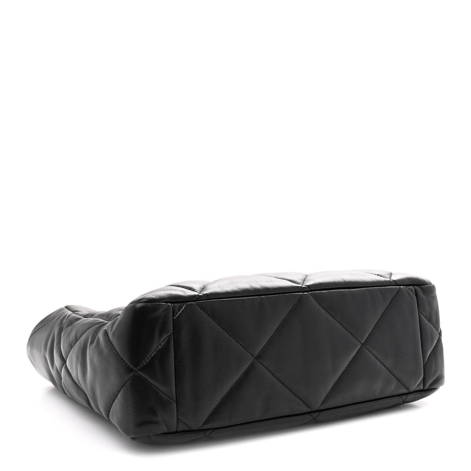 Lambskin Quilted Chanel 19 East West Shopping Bag Black