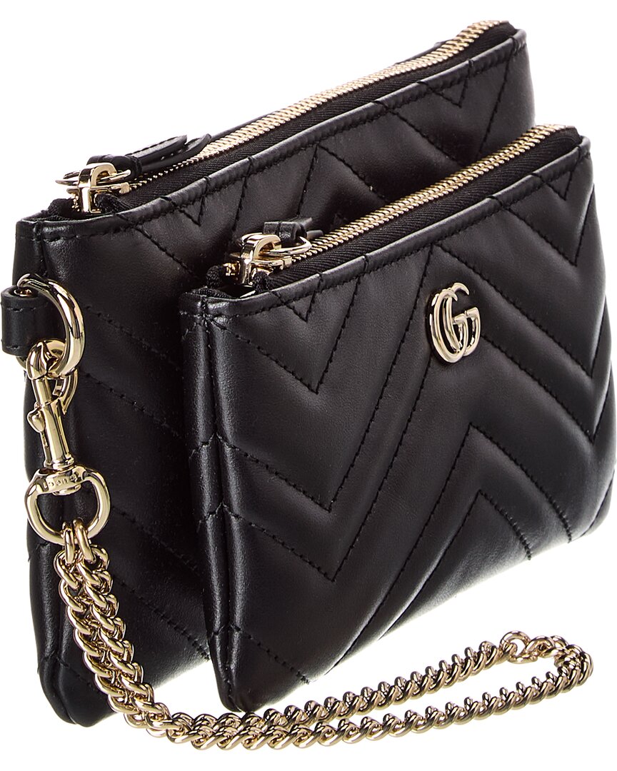 Gucci Gg Marmont Small Leather Pouch With Chian
