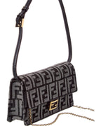 Fendi Baguette Ff Denim & Leather Wallet On Chain